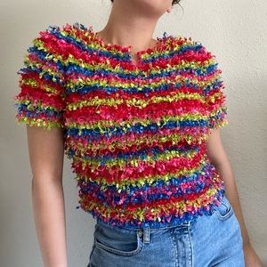 Vintage Michael Simon New York Women’s Blouse  Multi Colored Frilly Crop Top